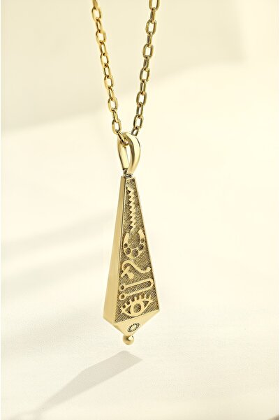 Cenova Jewelry 14 Ayar Altın Antik Sembol Hiyeroglif Şans Erkek Kolye Ucu
