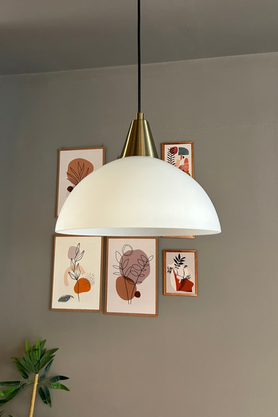 Bamyum Perry Beyaz Cam Tekli Avize Eskitme Huni Başlık Retro Sarkıt Lamba Restoran Salon Aydınlatma