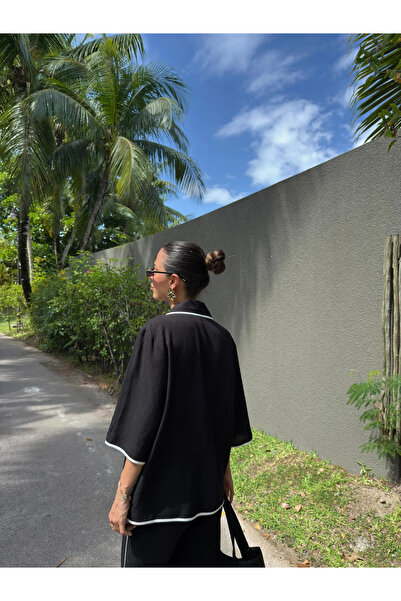 My Blog Fekete - natúr bordás blúz nadrágkosztüm - 9001