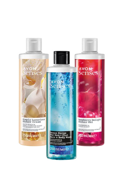 AVON Frambuaz Frenk Üzümü Şeftali Vanilya Orkide Nane ve Deniz Kokulu Duş Jeli Paketi