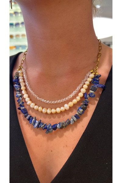 Gigi Lapis Lazuli üçlü inci kolye