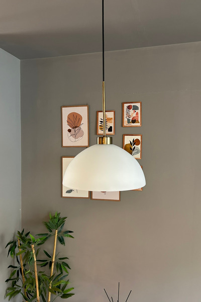 Bamyum Perry Beyaz Cam Tekli Avize İnce Eskitme Başlık Retro Sarkıt Lamba Restoran Salon Aydınlatma