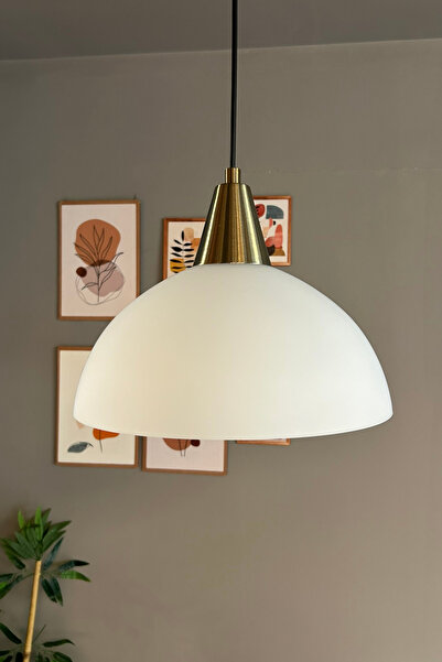 Bamyum Perry Beyaz Cam Tekli Avize Eskitme Huni Başlık Retro Sarkıt Lamba Restoran Salon Aydınlatma