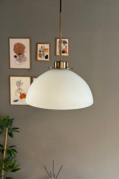 Bamyum Perry Beyaz Cam Tekli Avize Ufo İnce Eskitme Başlık Retro Sarkıt Lamba Restoran Salon Aydınlatma