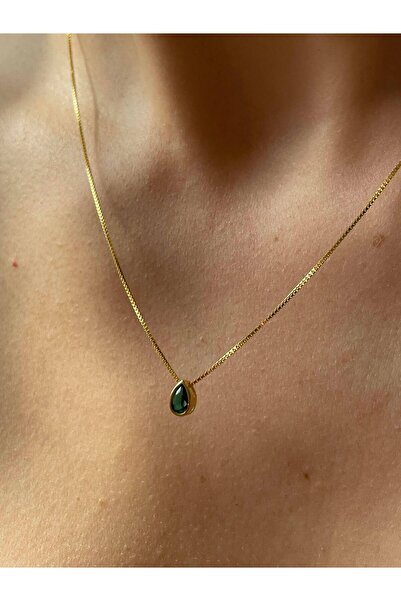Reacraft 925 Gümüş | Damla Yeşil Taşlı Kolye