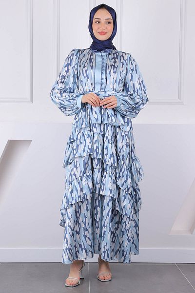 İmajButik Φούστα με πράσινο σχέδιο μέντας Σατέν φόρεμα με στρώσεις