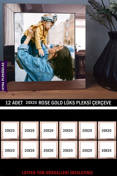 yhfoto 12 Pieces 20x20 Rose Gold Mirror Plexiglass Frame - Luxury Plexiglass Frame