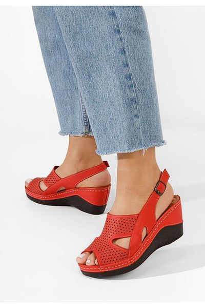 B T Shoes Paola red platform sandals