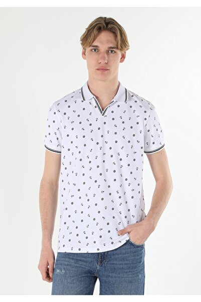 Colin's Regular Fit Polo Yaka Baskılı Erkek Beyaz Kısa Kol Tişört