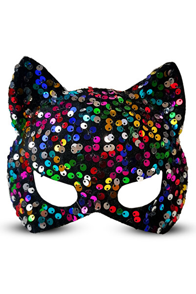 Skygo Colorful Sequined Sequin Party Mask on Black Velvet Fabric 16x14 cm