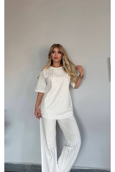 bonibon butikk Women's New Season Comfortable Cut Stripe Detailed Bottom Top Set
