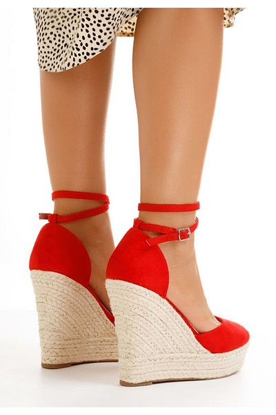 B T Shoes Red Saniza Espadrille Platform Sandals