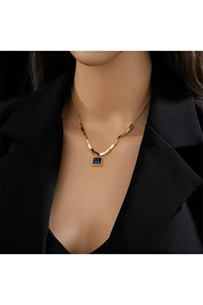Jewerly İnce Zincir Üzerinde Kare Zirkon Taşlı Kolye