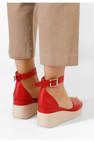 B T Shoes Salegia women's red leather sandals
