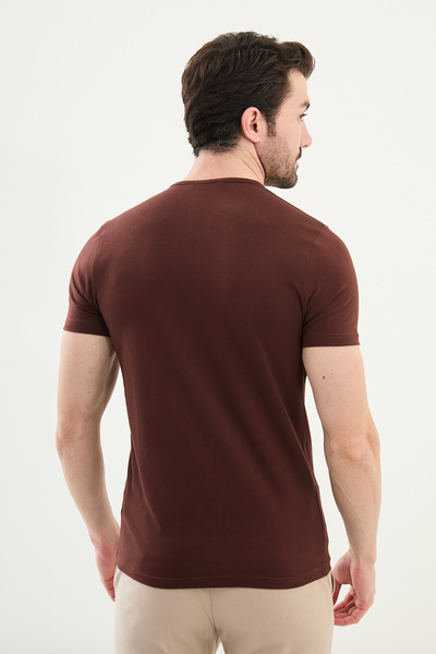 Mcr Plain Super Slim Fit Crew Neck Basic Men's T-Shirt Brown - 36362.17Y