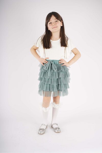 MİNİKO KİDS GIRL'S 23 APRIL TULLE SKIRT SHORT SLEEVE DOUBLE SET