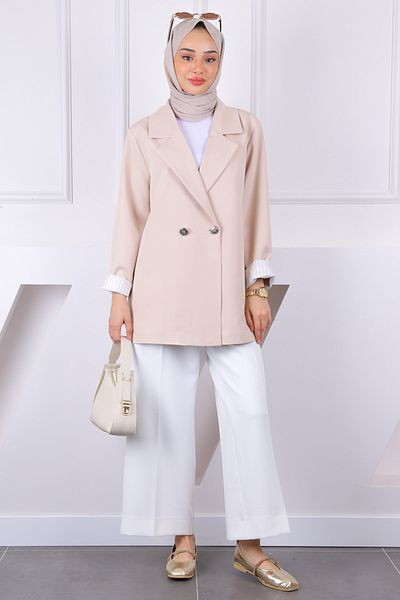 İmajButik Beige Striped Lined Jacket