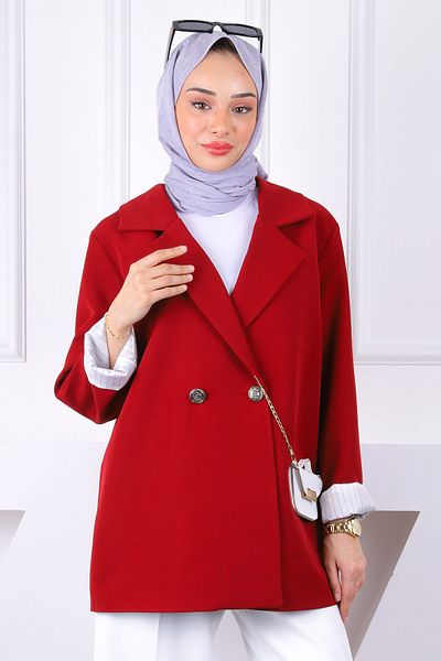 İmajButik Burgundy Striped Lined Jacket
