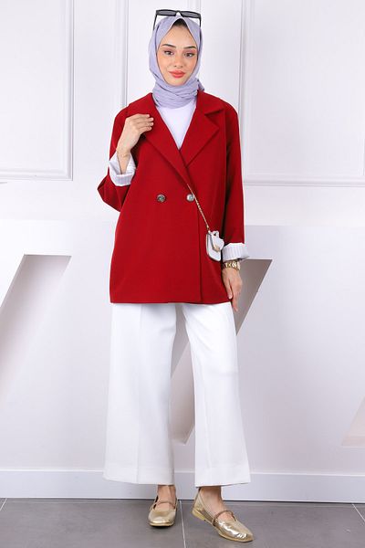 İmajButik Burgundy Striped Lined Jacket