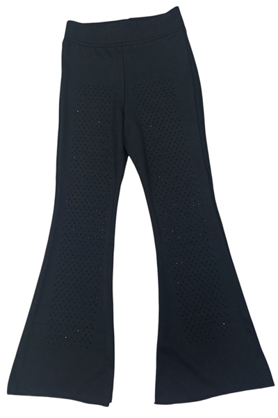 İrem Çocuk Giyim Girl's Full Stone Front Spanish Leg Black Tights