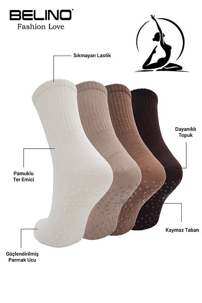 belyy 4 Pairs of Pilates Socks Non-Slip Sole Suitable for Yoga, Dance and Exercise for Women...
