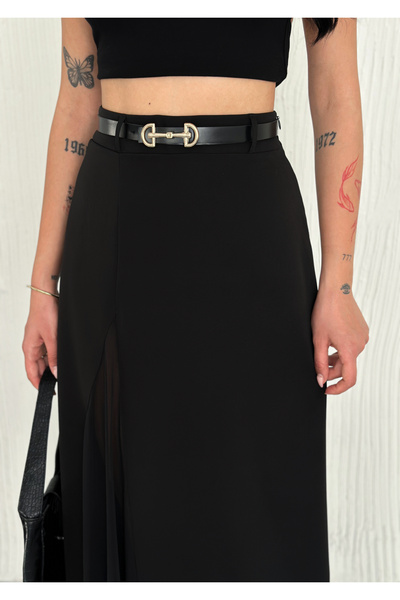 Zula Moda Fusta de damă din tul cu centură din țesătură cu detaliu cu fante