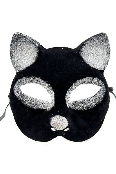 Skygo Black Color Silver Glitter Suede Coated Cat Mask 18x14 Cm