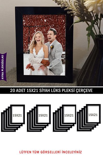 yhfoto 20 Pieces 15X21 Frame A5 Black Mirror Plexi Luxury Plexiglass Frame - Black Frame - A5