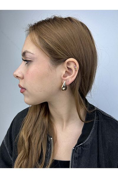 Neon Takı by Atalay Receptivity Tag, Drop Bottega, Piece Steel Earrings (Gold Color)