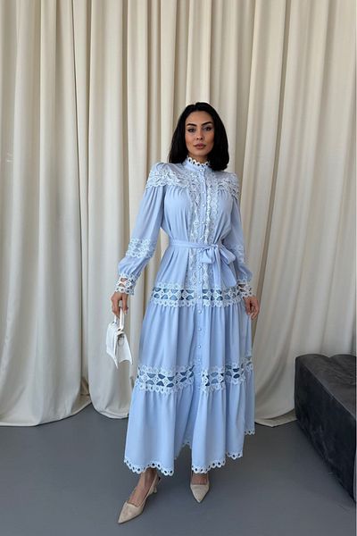 Neşeli Butik Women Long Lace Detailed Design Dress Nbms42110