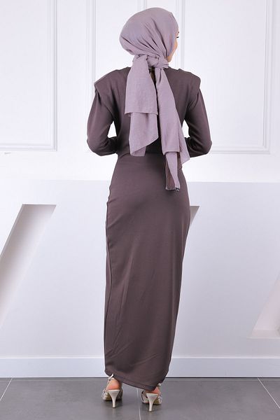İmajButik Καφέ μπροστινό φόρεμα με βάτα