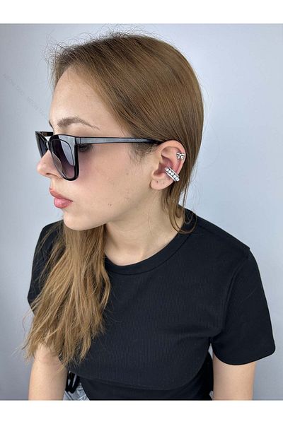 Neon Takı by Atalay Zircon Stone Ear Broken and Idioms 510 Knowledge Earrings (Silver Color)