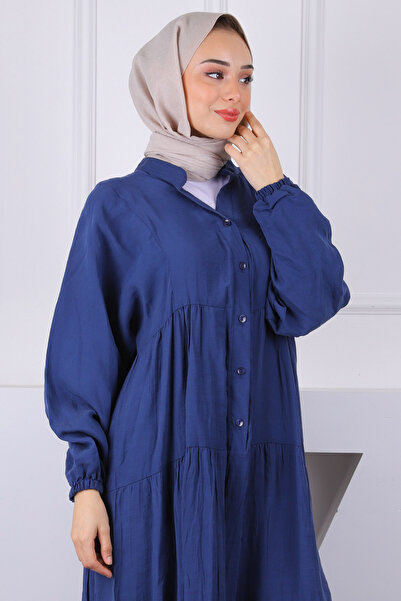 İmajButik Μπλε ναυτικό φόρεμα με μισό κουμπί