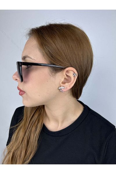 Neon Takı by Atalay Sensitivity Sticker and Zircon Stone Earrings 425, Silver Color