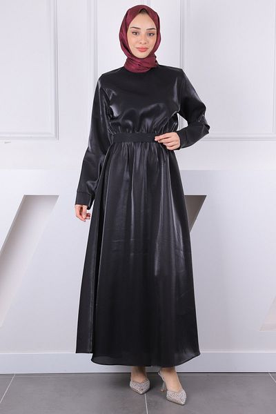 İmajButik Βραδινό φόρεμα με μαύρη ελαστική μέση σατέν ζώνη