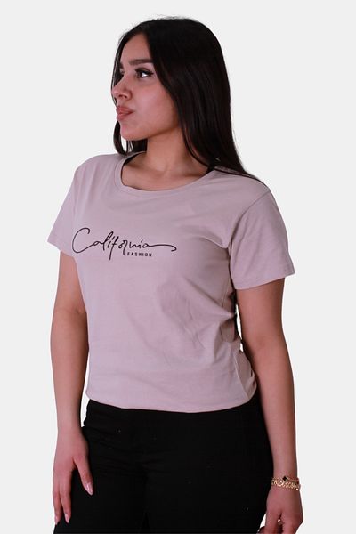 trender Tricou de damă bej cu croiala relaxată California Print