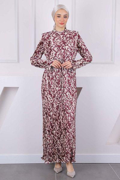 İmajButik Σατέν φόρεμα με πλισέ με δαμάσκηνο