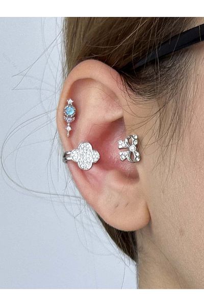 Neon Takı by Atalay Sensitivity Label and Van Figured, Ear Cartilage Bijouterie Earrings 501, Silver Color