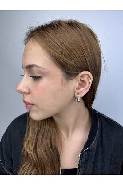 Neon Takı by Atalay Sensitivity Sticker and Zircon Stone, Ring Model, Stainless Steel Earrings 38, Gold Color