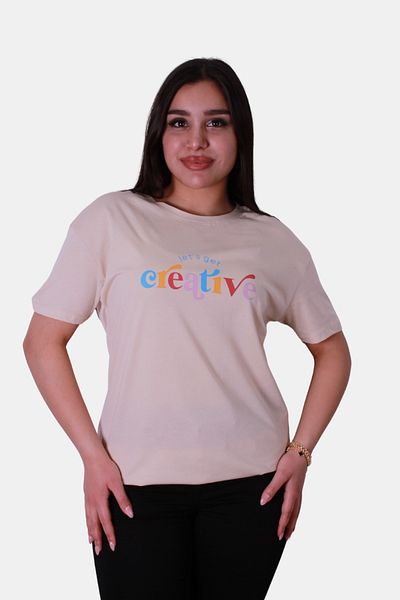 trender Tricou de damă bej cu imprimeu creativ
