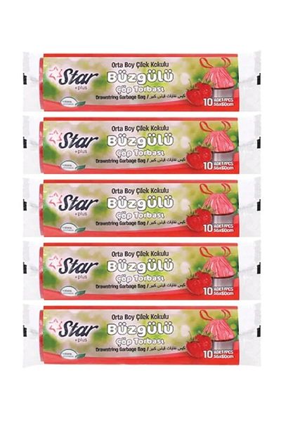 Owersea Star Plus Drawstring Medium Size Garbage Bag 5 Pack Strawberry Scented 55X60 cm