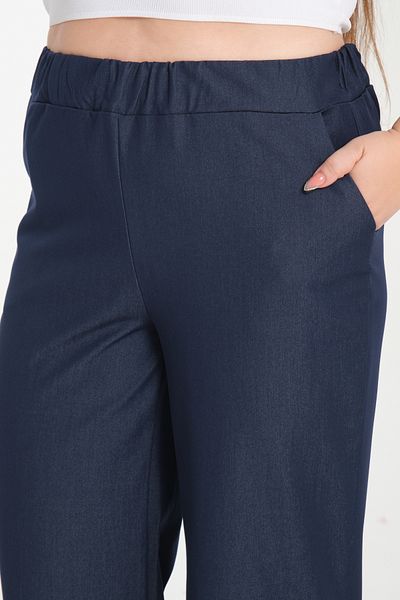 Gül Moda Μεταξωτό τζιν Παντελόνι Plus Size Ελαστική μέση Navy Blue g116-1