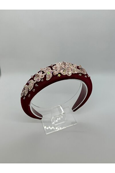 Creative Box Bordo saten taç, pembe dantel, boncuk işlemeli, kına düğün nişan...