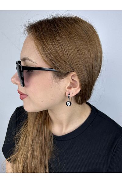 Neon Takı by Atalay Dangle Tiff Model Earrings - Sensibility Tag and Zircon Stone, Stainless Steel 75 Silver