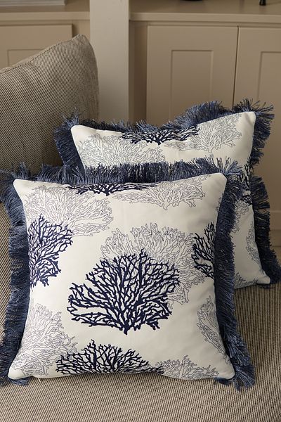 Pilloveland 2 Huse de Perna cu Franjuri Fata Dubla 43*43 Cm - Marin