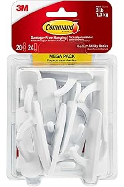 Mu Art Ahşap Command Utility Hooks Mega Pack, Medium, White, 20 Hooks (17001 Mpes)