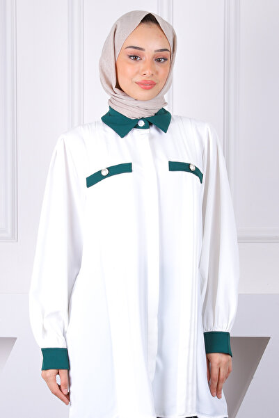 İmajButik Emerald Green Buttoned Tunic Trousers Suit