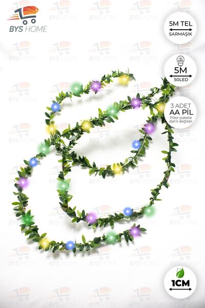 BYSHOME Dekoratif 5 Metre Yapay Yapraklı Tel Şeritli Sarmaşık 5 Metre Peri Le...