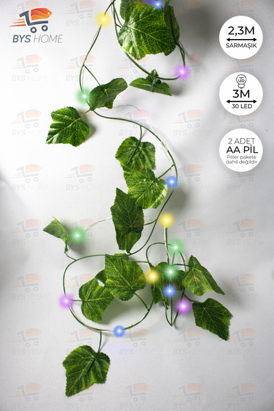 BYSHOME Dekoratif Yeşil Yapraklı 230 Cm Yapay Sarmaşık Ve 300 Cm Peri Led RGB...