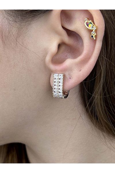 Neon Takı by Atalay Sensitivity Sticker and Zircon Stone, Stainless Steel Earrings, Gold Color